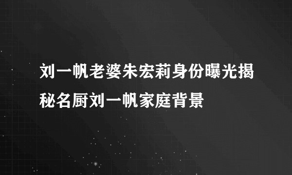 刘一帆老婆朱宏莉身份曝光揭秘名厨刘一帆家庭背景