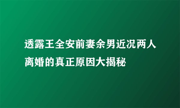 透露王全安前妻余男近况两人离婚的真正原因大揭秘