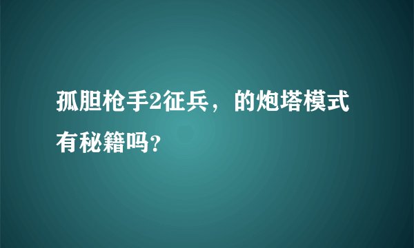 孤胆枪手2征兵，的炮塔模式有秘籍吗？
