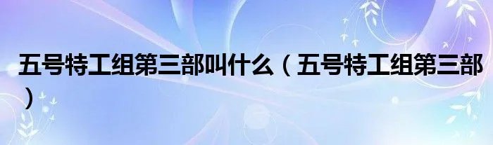 五号特工组第三部叫什么（五号特工组第三部）