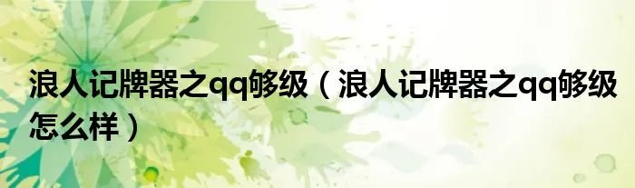 浪人记牌器之qq够级（浪人记牌器之qq够级怎么样）