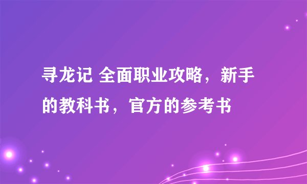 寻龙记 全面职业攻略，新手的教科书，官方的参考书