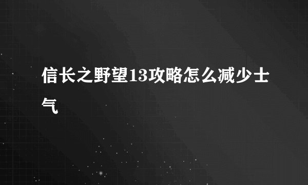 信长之野望13攻略怎么减少士气