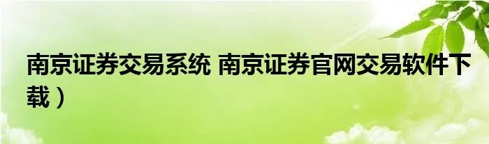 南京证券交易系统 南京证券官网交易软件下载）
