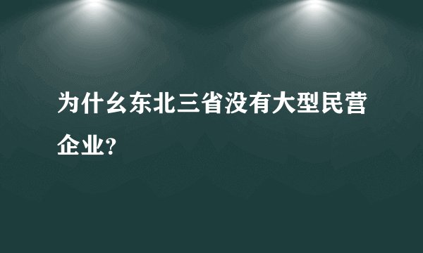 为什幺东北三省没有大型民营企业?