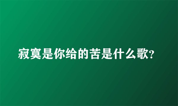寂寞是你给的苦是什么歌？
