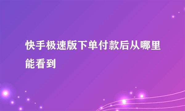 快手极速版下单付款后从哪里能看到