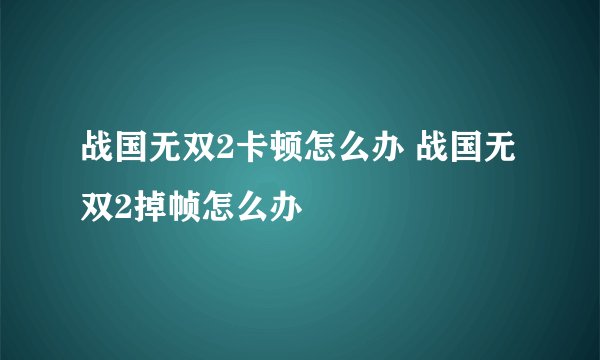 战国无双2卡顿怎么办 战国无双2掉帧怎么办