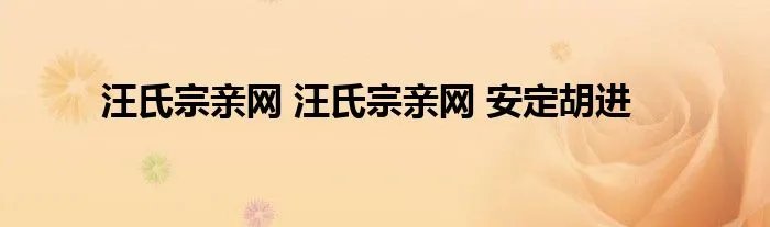 汪氏宗亲网 汪氏宗亲网 安定胡进