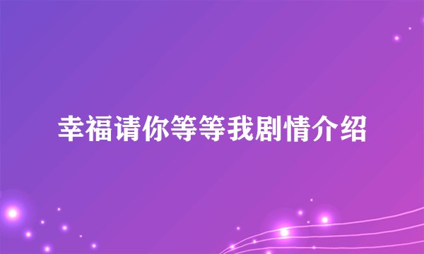 幸福请你等等我剧情介绍