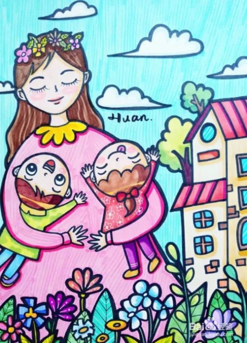 母亲节绘画作品?美术画,儿童画