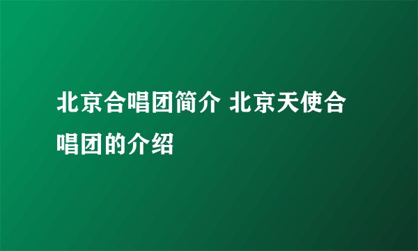 北京合唱团简介 北京天使合唱团的介绍
