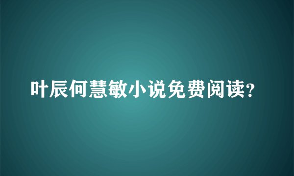 叶辰何慧敏小说免费阅读？