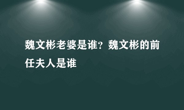 魏文彬老婆是谁？魏文彬的前任夫人是谁