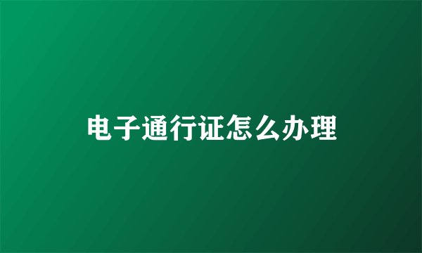 电子通行证怎么办理