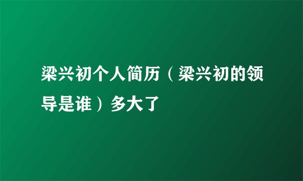 梁兴初个人简历（梁兴初的领导是谁）多大了