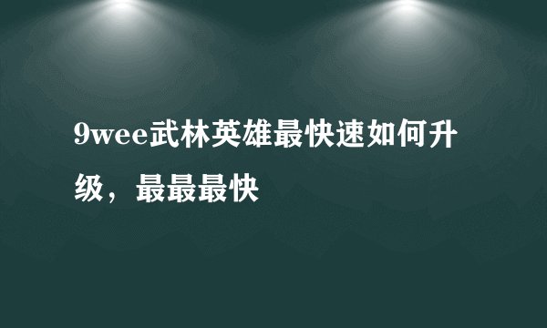 9wee武林英雄最快速如何升级，最最最快