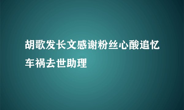 胡歌发长文感谢粉丝心酸追忆车祸去世助理