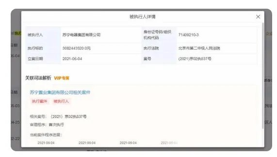苏宁电器被强制执行，执行标的是多少？