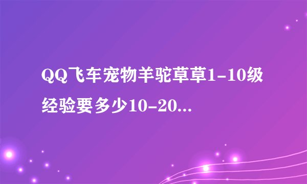 QQ飞车宠物羊驼草草1-10级经验要多少10-20呢20-30呢？