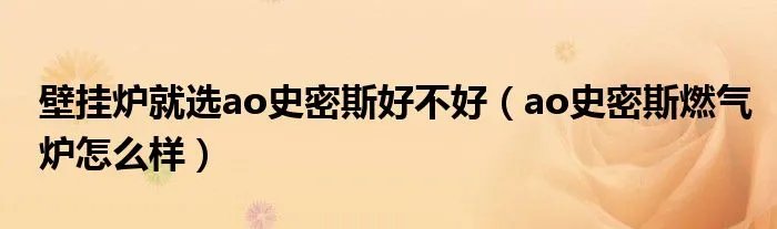 壁挂炉就选ao史密斯好不好（ao史密斯燃气炉怎么样）
