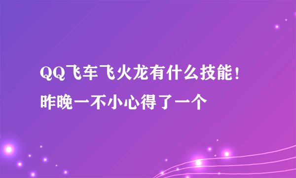 QQ飞车飞火龙有什么技能！昨晚一不小心得了一个