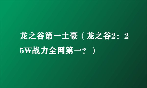 龙之谷第一土豪（龙之谷2：25W战力全网第一？）