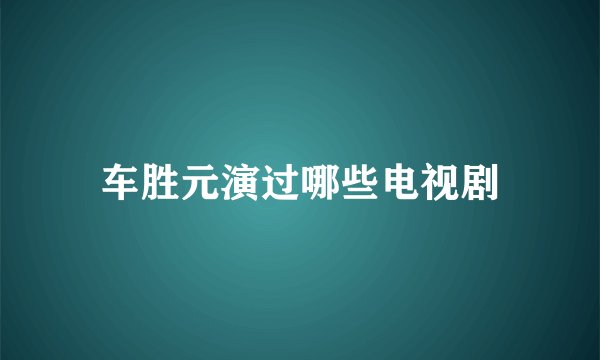 车胜元演过哪些电视剧