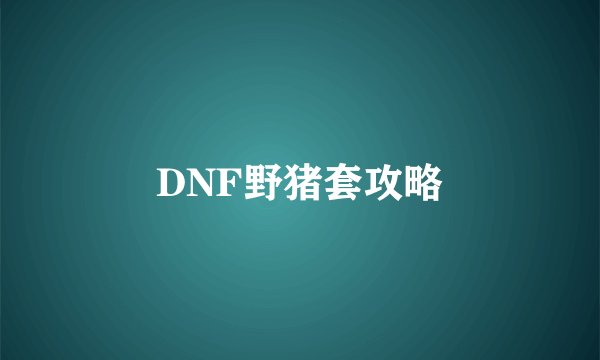 DNF野猪套攻略