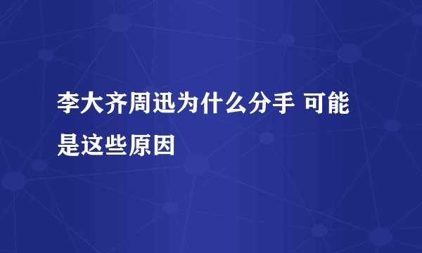 李大齐周迅为什么分手 可能是这些原因