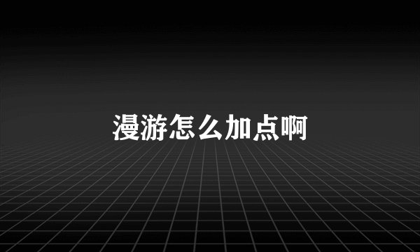 漫游怎么加点啊
