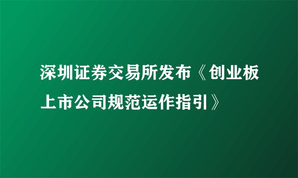 深圳证券交易所发布《创业板上市公司规范运作指引》