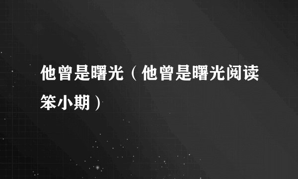 他曾是曙光（他曾是曙光阅读笨小期）