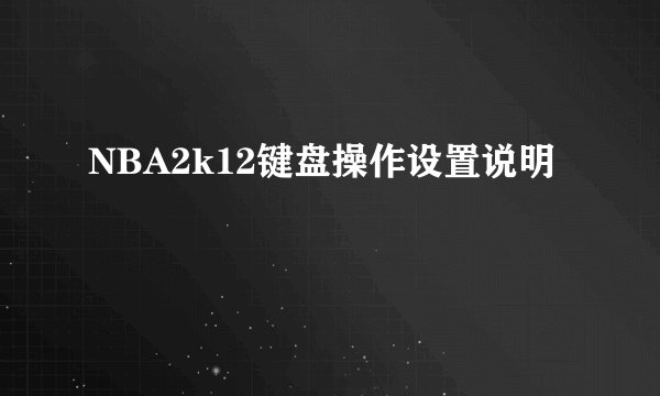 NBA2k12键盘操作设置说明