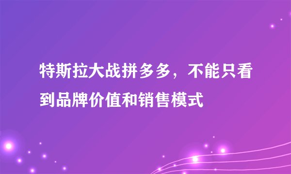 特斯拉大战拼多多，不能只看到品牌价值和销售模式