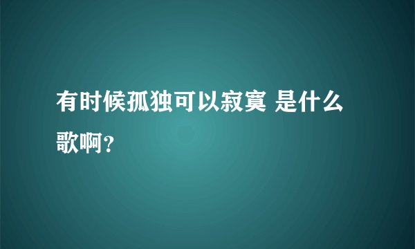 有时候孤独可以寂寞 是什么歌啊？