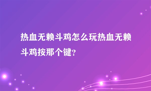 热血无赖斗鸡怎么玩热血无赖斗鸡按那个键？