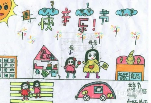 母亲节绘画作品?美术画,儿童画