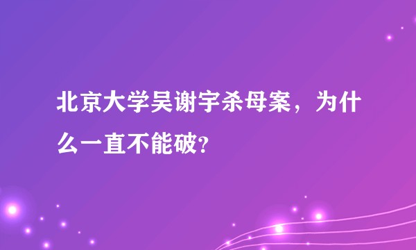 北京大学吴谢宇杀母案，为什么一直不能破？