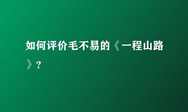 如何评价毛不易的《一程山路》？