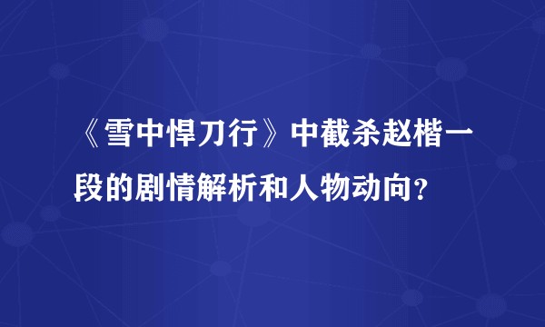 《雪中悍刀行》中截杀赵楷一段的剧情解析和人物动向？