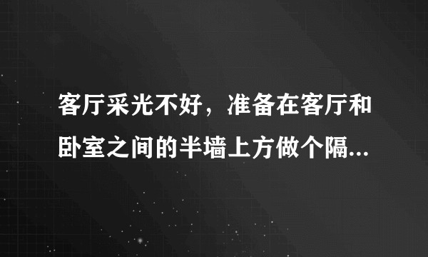 客厅采光不好，准备在客厅和卧室之间的半墙上方做个隔断，既能体现卧室的隐私性，又要保证通风透亮。求指点?