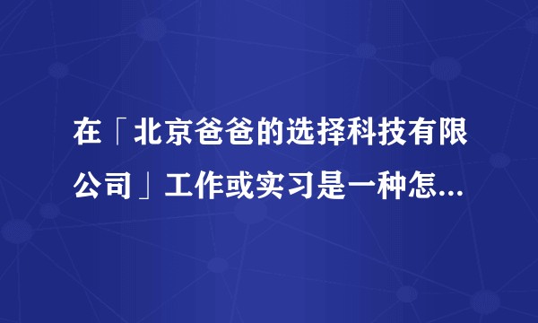 在「北京爸爸的选择科技有限公司」工作或实习是一种怎样的体验？