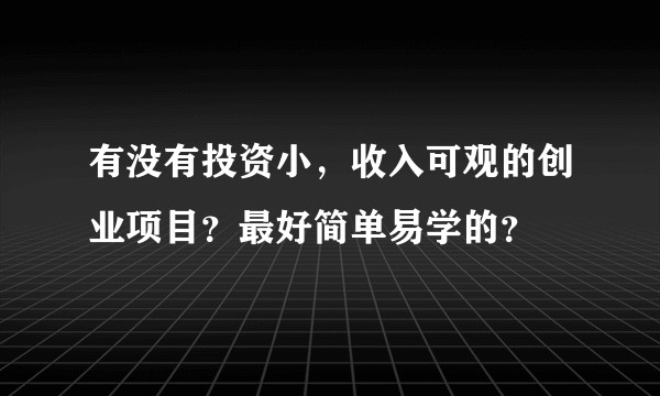有没有投资小，收入可观的创业项目？最好简单易学的？