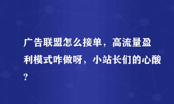 广告联盟怎么接单，高流量盈利模式咋做呀，小站长们的心酸?