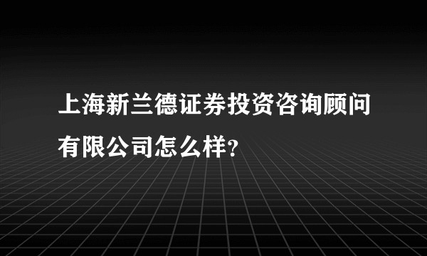 上海新兰德证券投资咨询顾问有限公司怎么样？