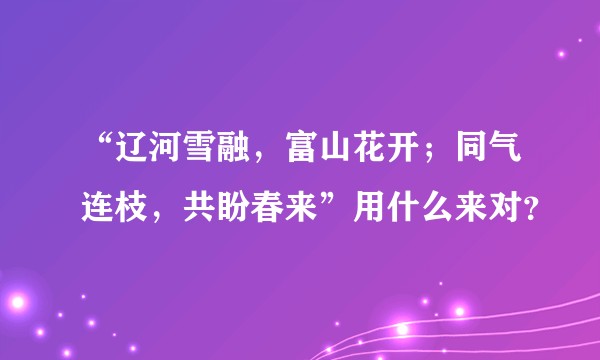 “辽河雪融，富山花开；同气连枝，共盼春来”用什么来对？