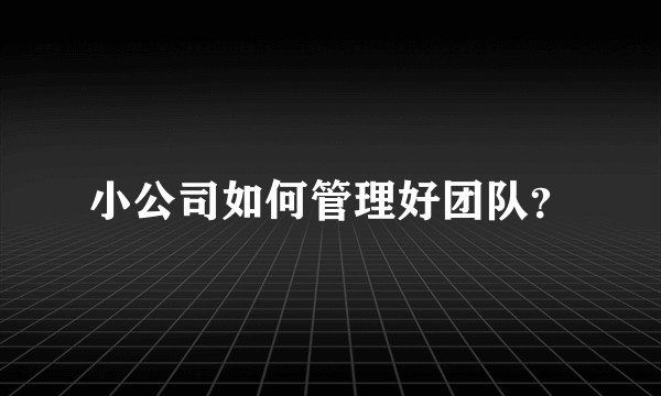 小公司如何管理好团队？
