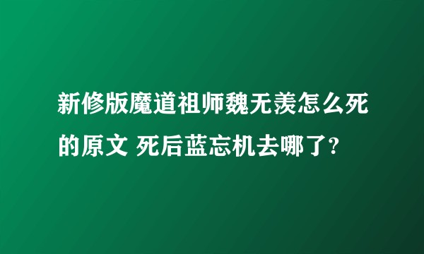 新修版魔道祖师魏无羡怎么死的原文 死后蓝忘机去哪了?