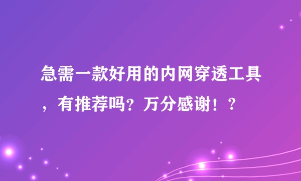 急需一款好用的内网穿透工具，有推荐吗？万分感谢！?